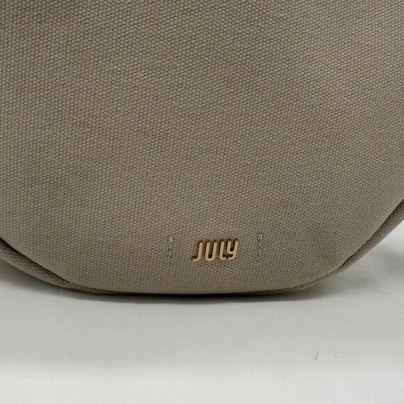 July Everyday Crescent Crossbody Bag in Taupe Beige 100% Cotton Minimalist Style - Picture 3 of 16